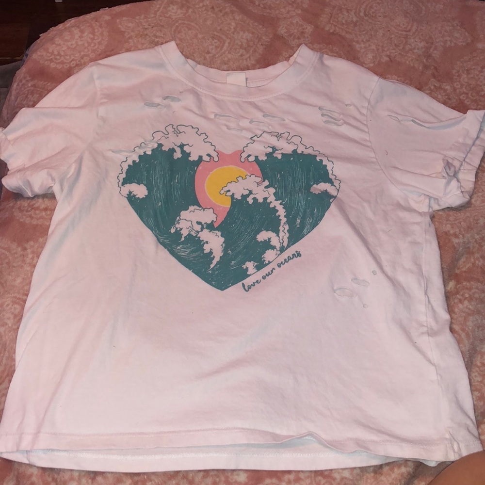 White ocean in heart t-shirt